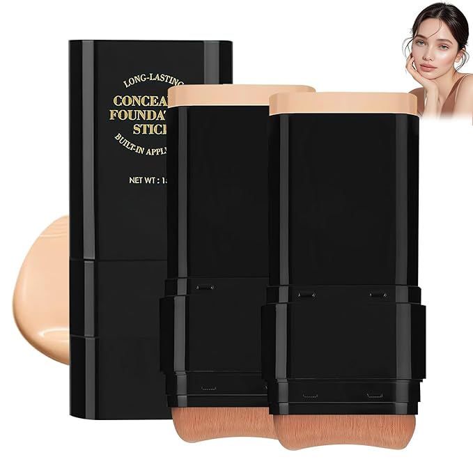 2Pcs Long-Lasting Concealer Foundation Stick, Face Foundation Contour Stick，Creamy Full Coverage, Hydrating Olive & Camellia Formula for Dark Circles & Blemishes (5#DEEP WHEAT COLOR)