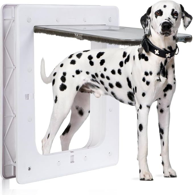 Pet Door, Durable Plastic Dog Door, 16.7”x 11.7'' Inner Frame for Large Dog and Pets, Easy DIY Installation, Suitable for Interior and Exterior Doors, Screen and Wall, White Doggie Door