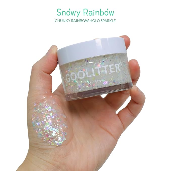 Face, Body & Hair Holographic Clear White Glitter Gel [Snowy Rainbow] 2oz (60mL) | Chunky | K-Beauty | Halloween, Festival, EDM, Rave, Party, Concert, Costume Makeup| Vegan, Cruelty Free