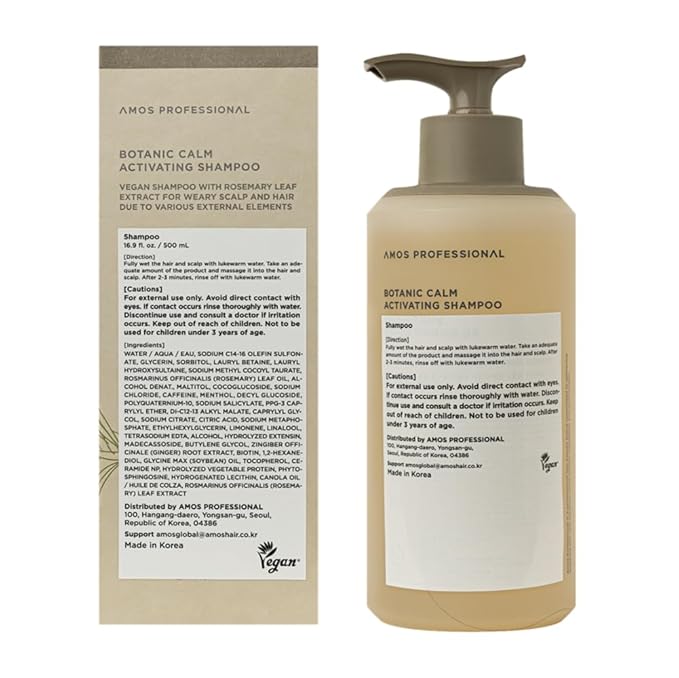 AMOS PROFESSIONAL Botanic Calm Activating Shampoo l Vegan Scalp & Hair Strengthening Shampoo with Rosemary and Biotin, Sulfate Free, 16.9 fl. oz.