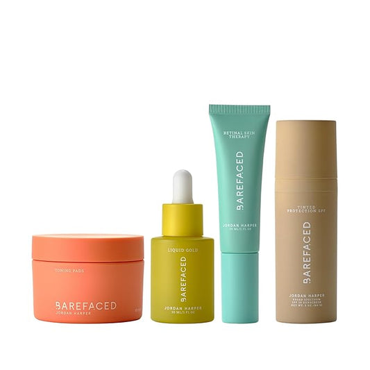 Barefaced Core Four - Original Toning Pads, Liquid Gold, RetinAL, Tinted SPF - the Foundation for Healthy Skin
