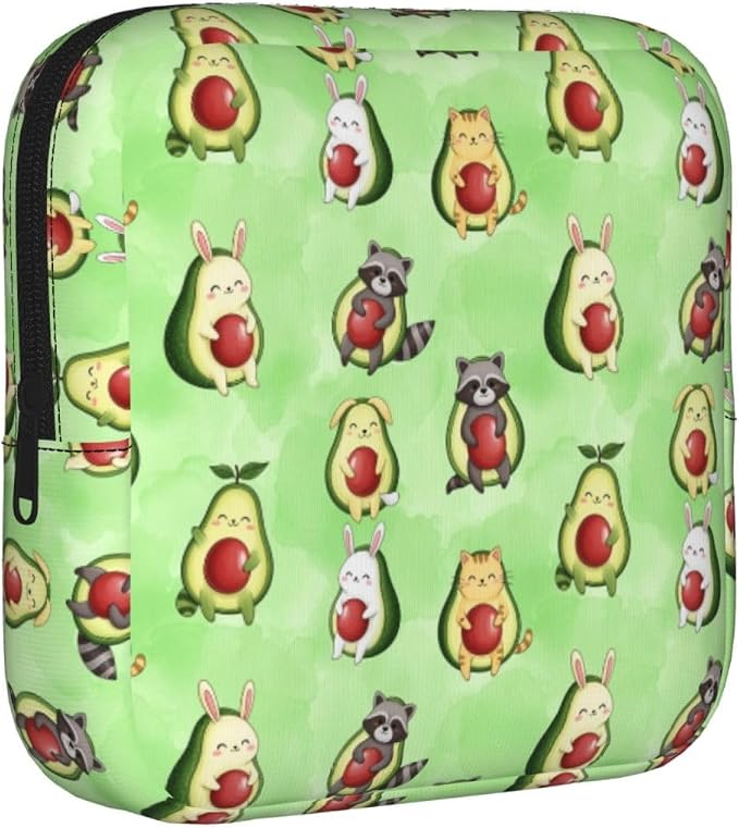 Travel Friendly Menstrual Organizer Cute Avocado Animals, Minimal Compact Structure, Discreet Care Pouch for Feminine Daily Necessities Packing