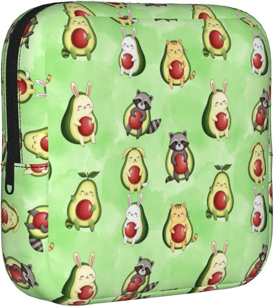 Travel Friendly Menstrual Organizer Cute Avocado Animals, Minimal Compact Structure, Discreet Care Pouch for Feminine Daily Necessities Packing