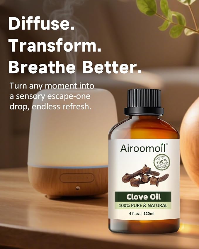 Clove Essential Oil, 100% Natural, Warm Spicy Scent, 4 Fl Oz | for Skin, Aromatherapy, Home Fragrance Diffusion, Massage & DIY Crafts (Candles, Soap), Ideal Relaxing Gift for Holidays
