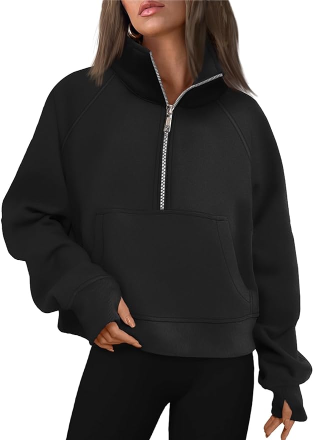 AUTOMET Womens Sweatshirts Half Zip Fleece Pullover Fall Outfits | Fall Fashion Clothes 2026,Cropped Sweatshirts,Cute Y2k Tops,Quarter Zipper Sweater,Winter Loungwear Outfits