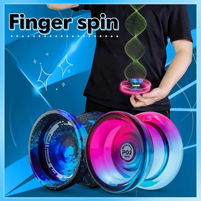 WATIEOBOO Yo-Yo 2-Piece Set P02 Crystal yo yo Blue Pink and M18 Black Blue Purple Camouflage Metal yo-yo, Suitable for Professional yoyo Players and Yoyo Beginners