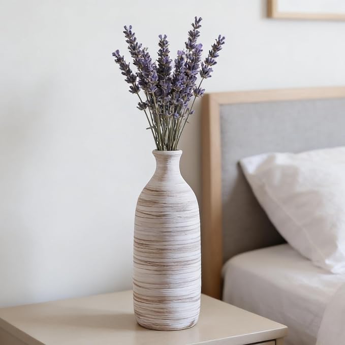 ALMA 10" Small White Ceramic Vase, Boho Flower Vases for Pampas Grass | Decorative Centerpieces with a Narrow Neck, Featuring Modern Coastal Style for Tabletops, Housewarming, Birthday Gift