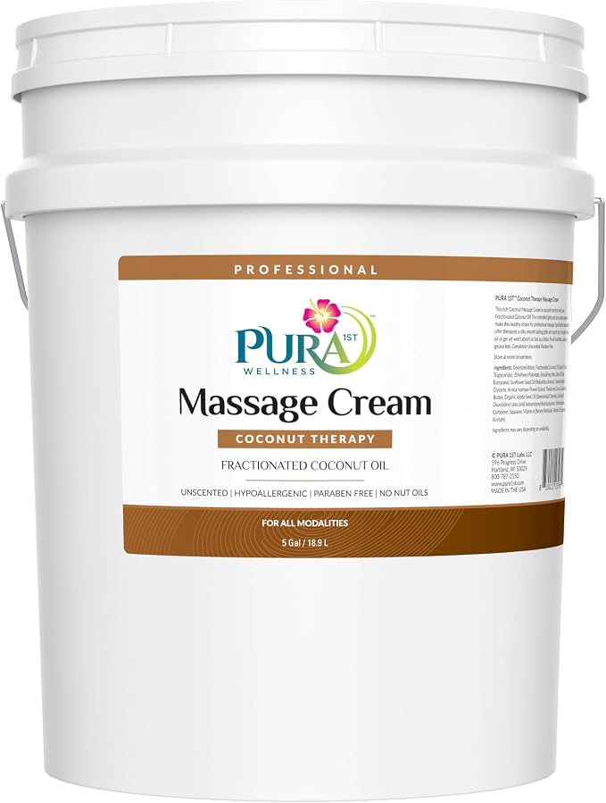 Coconut Therapy 5 Gallon Massage Cream, Coconut Oil, Professional, Massage Therapy, Deep Tissue, Unscented, Natural Ingredients, Skin Hydrating, Moisturizing, Muscle Relief, for Bruising