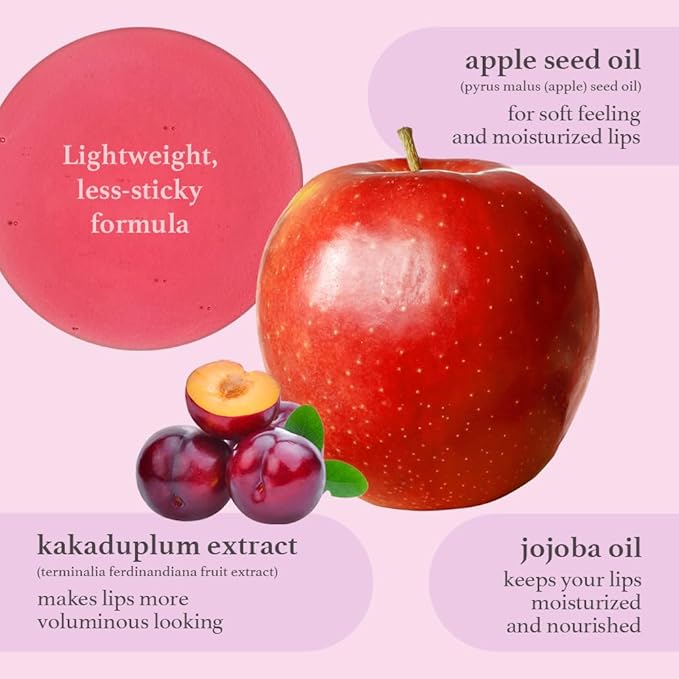 NOONI Korean Lip Oil Set - Appleberry & Appleplum | Long-Lasting, Moisturizing, Plumping, Revitalizing for Dry Lips, Waterproof, No Peel Off, Stocking Stuffers, 0.12 FL Oz x 2ea