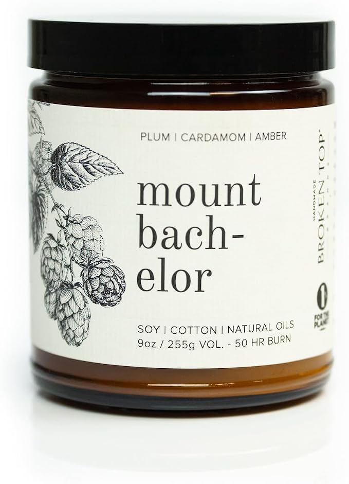 Broken Top Mount Bachelor Pure Soy Candle | 9 oz. | Plum, Cardamom & Amber 50-Hour Burn Time. Natural Cotton Wick, Vegan, No Parabens, No Phthalates