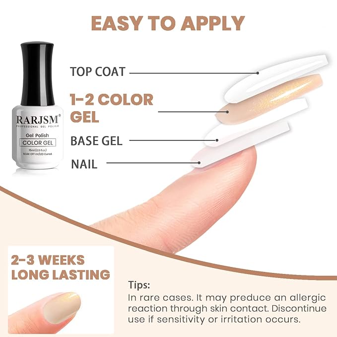 RARJSM Nude Gel Nail Polish Apricot Gold Glitter Shimmer Neutral Sheer Nude Gel Polish Soak Off LED UV Curing Requires Beige Pigment Jelly French Manicure Nail Gel Polish 15ml 1 Piece for Home Salon