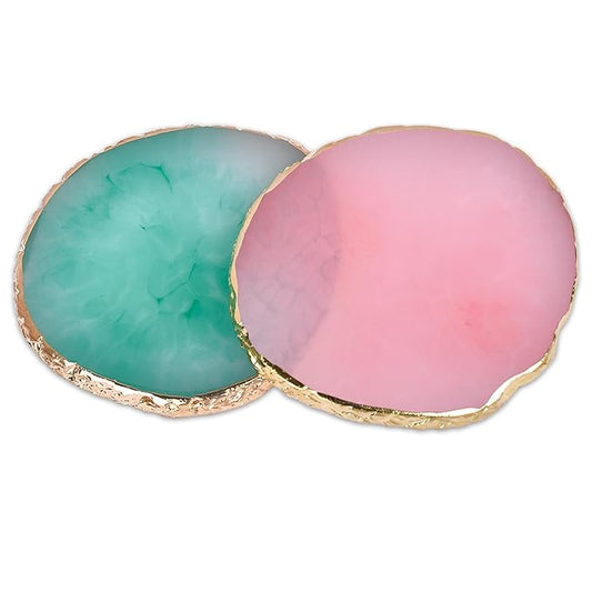 2 Pcs Nail Polish palettes Resin Nail Art Palette Golden Edge Gel Nail Polish Holder Nail Tray,Makeup Display Board Cosmetic Mixing Tools