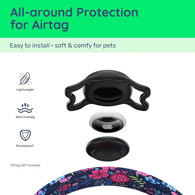 Airtag Dog Collar,with Waterproof airtag Holder，Original Stylish Cute Pattern Design.QR Code ID Buckle，Comfortable Soft Cotton for Small Medium Large Dogs