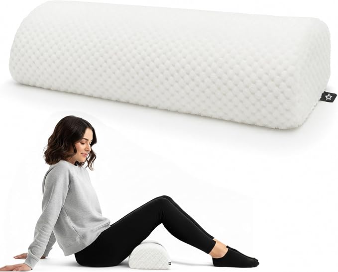SPRING SEAON Half Moon Bolster Knee Pillow for Back Sleeping Memory Foam Leg Pillow for Ankle and Foot Comfort Under Knee Pillow for Side Sleepers Machine Washable Cover(17" x 7.5" x 4.3")