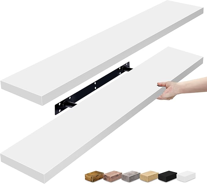 Sorbus Floating Shelves for Wall - 35 Inch Long Bathroom Shelves, Wall Decor for Bedroom, Kitchen, Living Room & Book Storage - Mounted Floating Shelf with Invisible Brackets (White, 2 Pack) | Long Wall Shelves