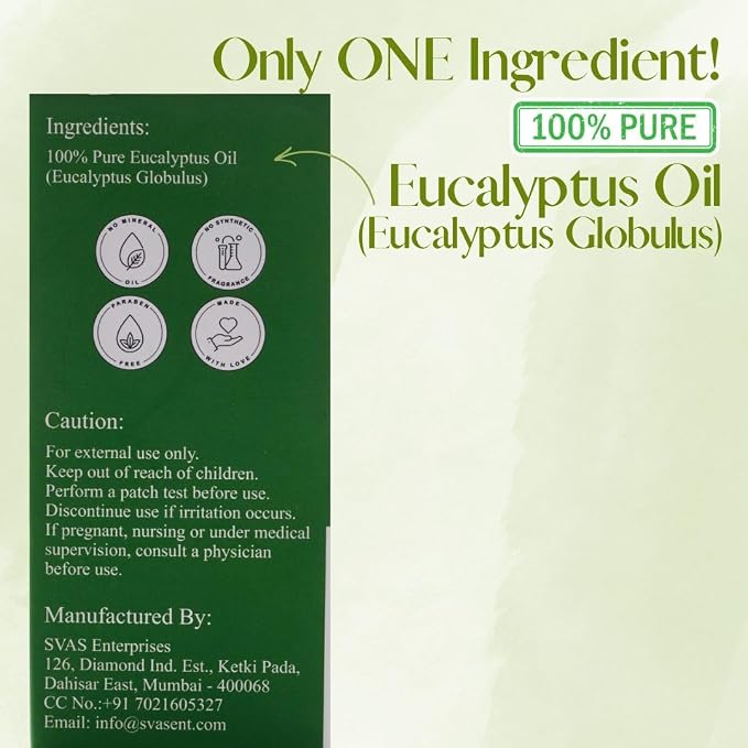 Eucalyptus Essential Oil | 100% Pure & Undiluted | Steam Distilled | for Diffuser, Aromatherapy & Home Fragrance | 1 fl oz (30 mL)