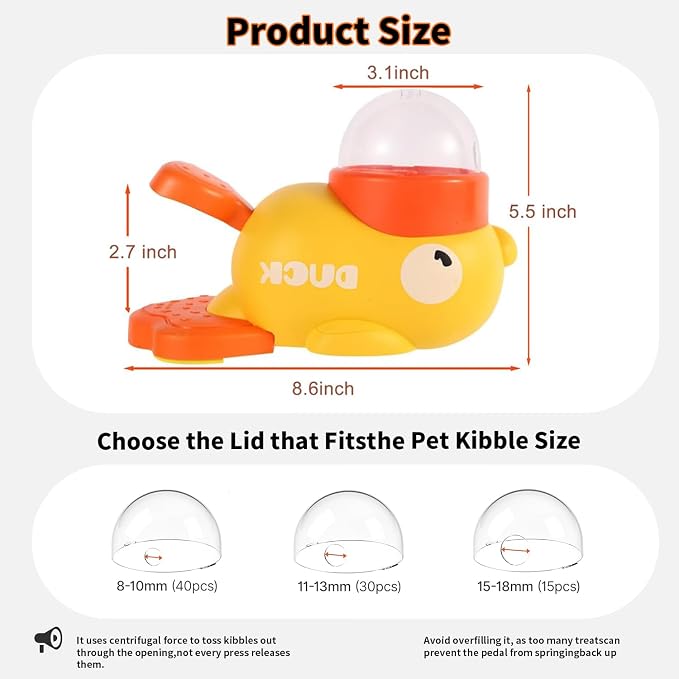Duck Dog Interactive Treat Dispenser Toy Slow Feeder Food Puzzle | 3 Adjustable Openings Puppies Cats IQ Training Pet Toy for Boredom Relief & Healthy Digestion
