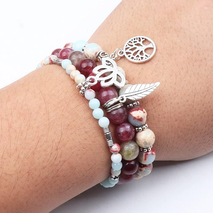 UEUC Tree of Life Yoga Healing Stone Bracelets,Multilayer Lotus Chakra Stone Reiki Bracelet Sets,Anxiety Crystal Natural Stone,for Women Stress Relief