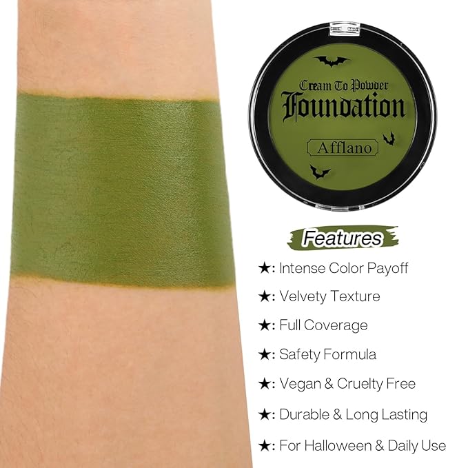 Green Face Paint Foundation for Wicked Witch Makeup - Waterproof High Pigment Concealer, Smooth Texture Greasepaint, Matte Goth for Witch Costume, Halloween, St. Patrick's Day