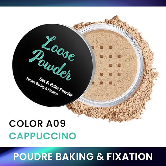 Loose Setting Powder - Translucent Finishing Powder for Face With Built-in Puff, Oil Control & Pore Blurring, Soft Matte Makeup, Vegan & Long Lasting, Cappuccino 09 (0.21 oz)