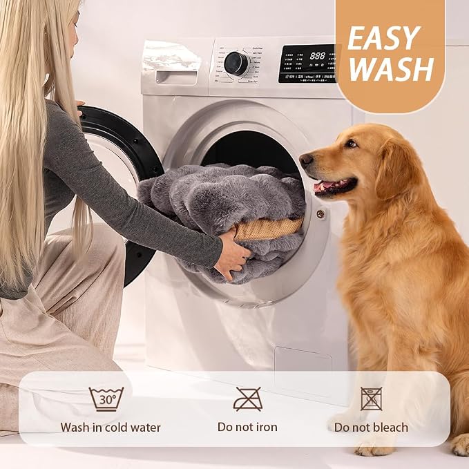SOMAHE Plush Dog Bed Mat, Machine Washable, Large 35x27 Dark Grey | Machine Washable + Non-Slip Paw Bottom: plush dog mat stays fluffy and helps reduce sliding on indoor floors.