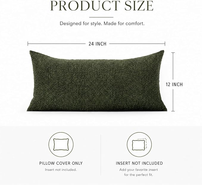 JoraLion 12x24 inch Boucle Lumbar Pillow Cover, Army Green Woven Texture Neutral Long Pillow Cover Breathable Cushion Case for Couch Sofa Bed Living Room Home Decor (Cover Only)