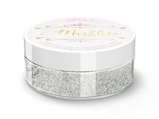 MARBLERS Chunky Natural Mica Powder [Silver Pearl] 0.11oz (3g) | Highly Pigmented | Non-Toxic, Vegan, Cruelty-Free | Eyeshadow, Body Butter, Nail Polish, Nail Art | Party, Body, Face Makeup