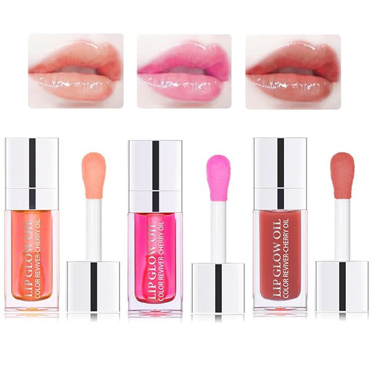 Hydrating Lip Glow Oil Moisturizing Plumping Lip Tint Lip Gloss Transparent Lip Balm Long Lasting Nourishing Repairing Lightening Lip Lines (001#+007#+012#)