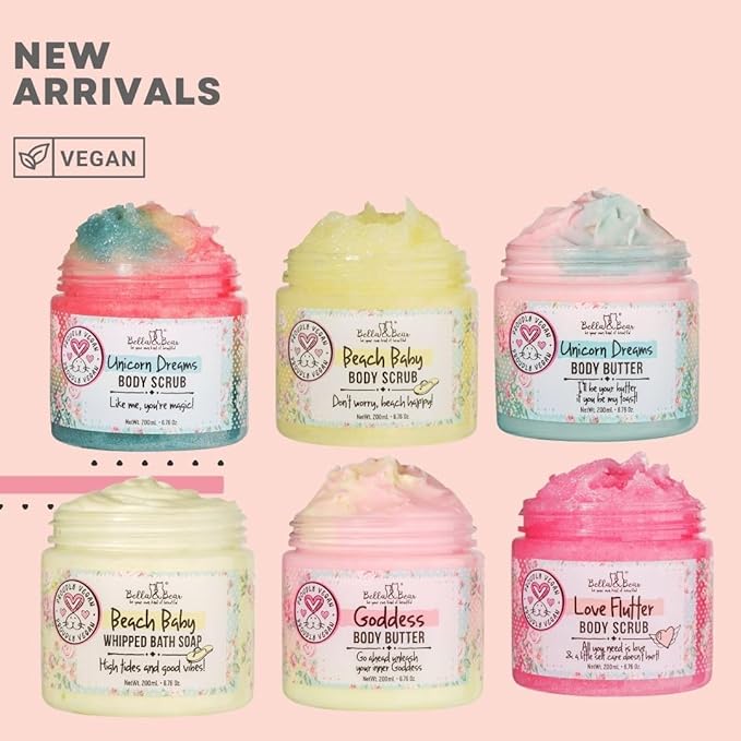 Bella & Bear Unicorn Dream Body Scrub - Vegan, Cruelty-Free, Paraben-Free Exfoliating Sugar Scrub for Smooth Skin - Mango, Pineapple & Vanilla
