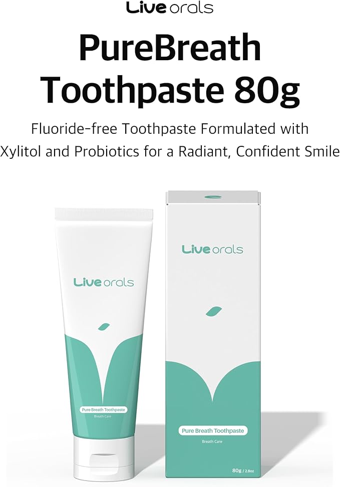 LiveOrals PureBreath Toothpaste 80g – Fluoride-Free, Odor Neutralizing, Enamel Strengthening, Gentle Cleaning, Mint Fresh, Naturally Derived Ingredients, Sensitive Teeth Friendly