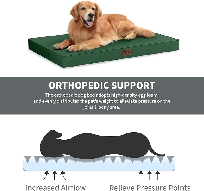 Outdoor Extra Large Dog Bed XXL for Giant Breed Dogs | Egg Crate Orthopedic Foam, Fits 48x30 Crates, TPU Waterproof Layer, Machine Washable 1680D Oxford Cover, Up to 110 lbs