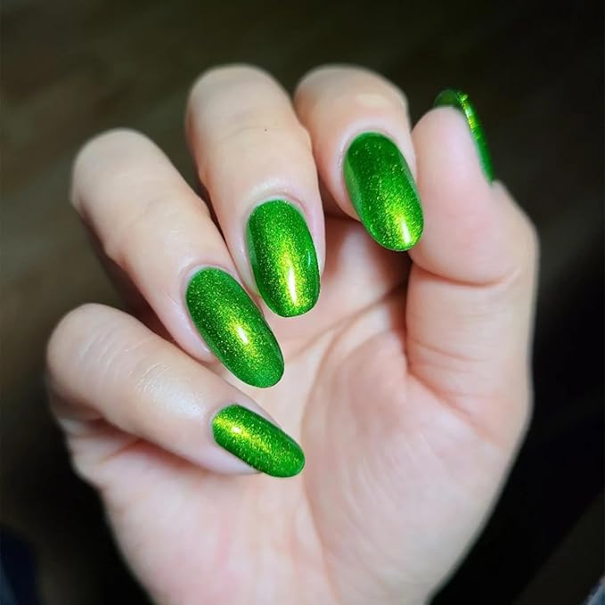 COSMOO Green Nail Polish, 12ml Bright Quick Dry Nail Lacquer, Shimmer Art Varnish, 0.41 fl oz (Shimmer Green)