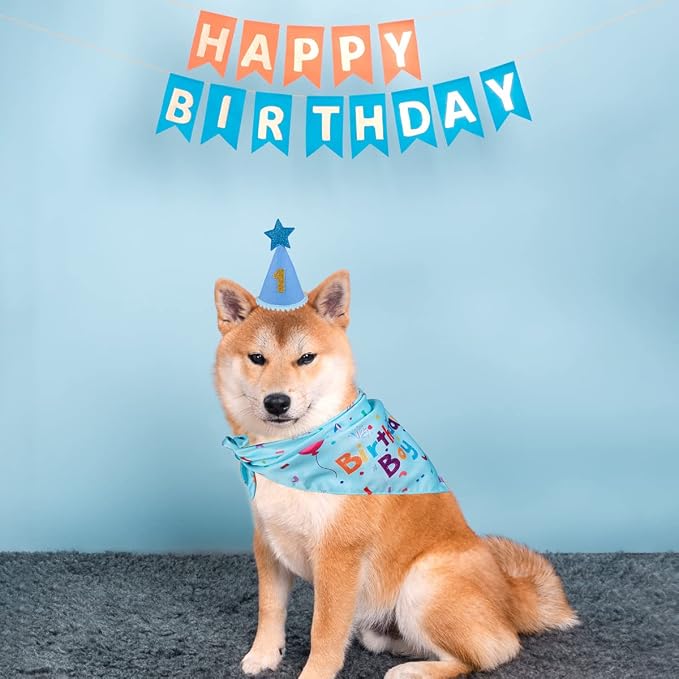 Dog Birthday Party Supplies,Dog Birthday Bandana,Dog Birthday Hat | Dog Birthday Decorations,Dog Boy Girl Birthday Party Hat with Numbers for Large Medium Small Dogs Pet (Blue),Soft,Breathable