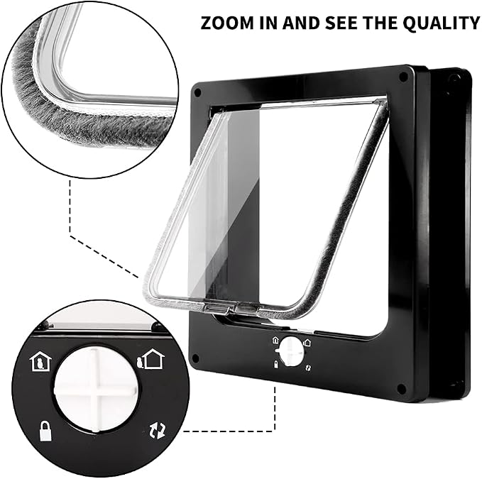 Cat Doors(Outer Size 11.6" x 10"), 4-Way Locking Cat Door for Interior Exterior Doors, Weatherproof pet Door with Magnet for Cat or Dog < 23.6 inches in Girth(Black XL) | Easy Install, Silent Manual Pet Flap for Wall/Wooden/Upvc Door