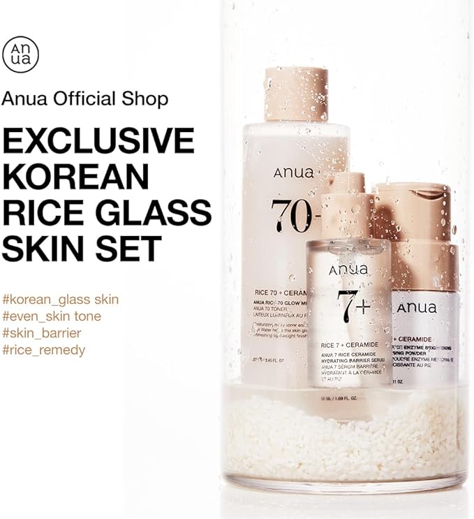 Anua Rice Trio Set : Rice Cleansing Powder & Milky Toner & Hydrating Serum, Marshmallow face mask maker, for Glass skin,Korean Skincare