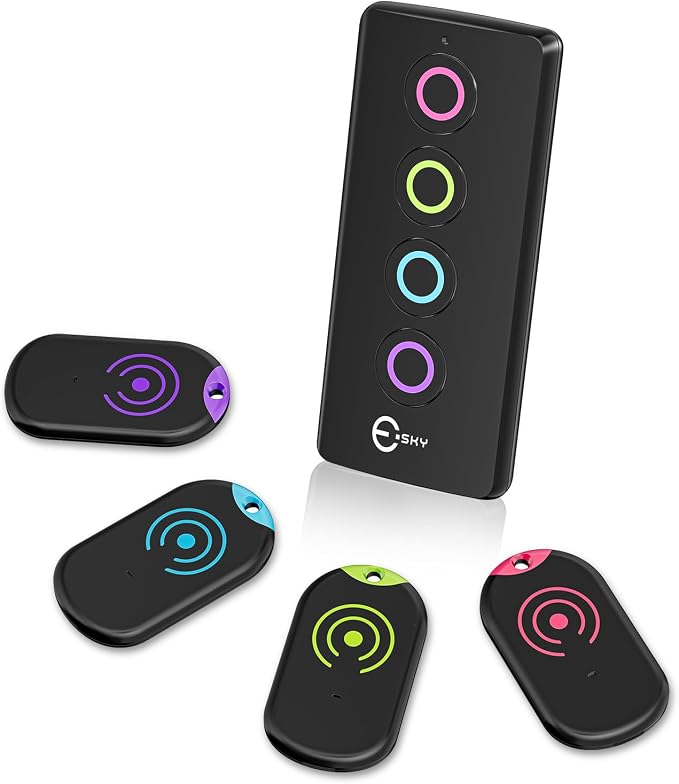 Esky Ultra Slim Key Finder Locator with 80dB Sound and 4 Receivers | Wireless Wallet Tracker and Item Locators Beeper Tags for Finding Key, TV Remote, Wallet, Pets and Phone, Gifts for Men