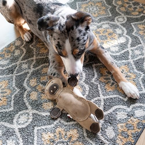 SPOT Dura-Fused Leather Barnyard Animals - Stuffed Dog Toy with Squeaker, Real Leather & Jute Fabric, for Light to Moderate Chewers, Great for Adult Dogs and Puppies - 11in, Assorted Styles, 1 Piece