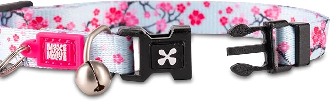 Max & Molly Urban Pets Fun & Pretty Cat Collar w/Jingle Bell, Breakaway Safety Buckle, Adjustable Sizing & Smart ID Personalized Tag for Girl or Boy Cats/Kittens, Cherry Bloom Design (197021)