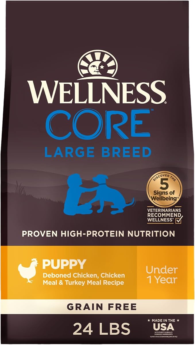 Wellness CORE Large Breed Puppy Dry Dog Food, Grain Free Kibble, Natural, High Protein, Chicken and Turkey Recipe, 24 lb Bag