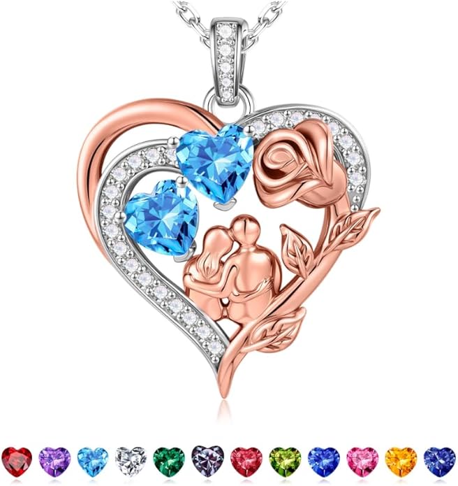 Iefil Valentines Day Gifts for Her - 925 Sterling Silver Birthstone Necklace for Women, Anniversary Birthday Gifts for Wife Girlfriend Mom