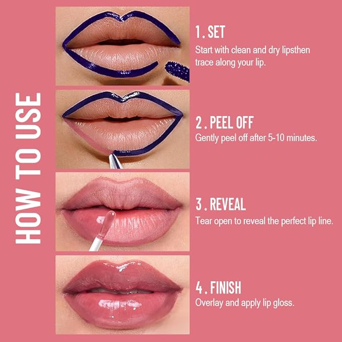 2-in-1 Peach Pink Lip Stain Peel Off & Hydrating Plumping Lip Oil with Tweezer, of Women Long Lasting Waterproof Peel Off Lip liner Tattoo, Highly Pigmented for All Skin Types 03#