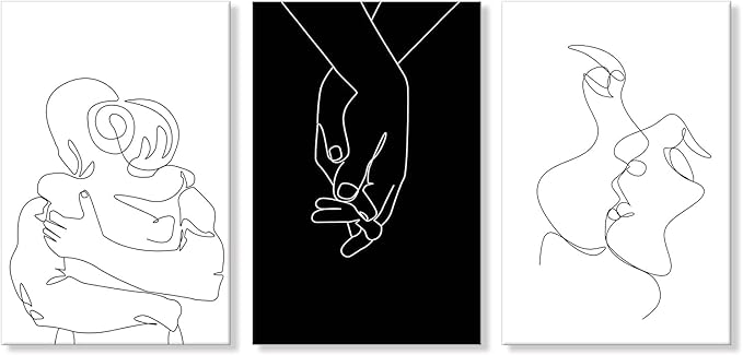 Minimalist Black and White Canvas Wall Art Love Painting for Couples Bedroom Line Drawing Art Poster Prints Framed Artwork Pictures Bathroom Living Room Wall Decor Ready to Hang