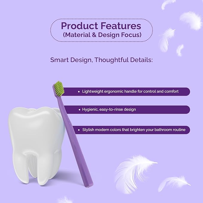 Ved ProCura Ultra Soft Toothbrush – Gentle Manual Toothbrush for Adults with 5,460 Super Soft Bristles for Sensitive Teeth and Gums (Purple)