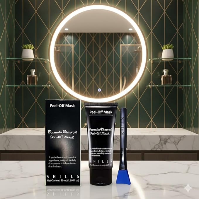 SHILLS Charcoal Mask for Men, 1 Bottle (1.69 fl. oz) and a Brush Set