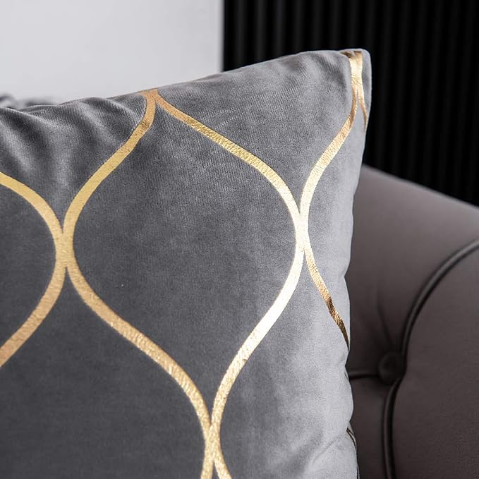 Gold Velvet Throw Pillow Covers: 2 Pack 24x24 Inch Square Decorative Pillow Cases for Bedroom Sofa Couch Living Room, Light Grey