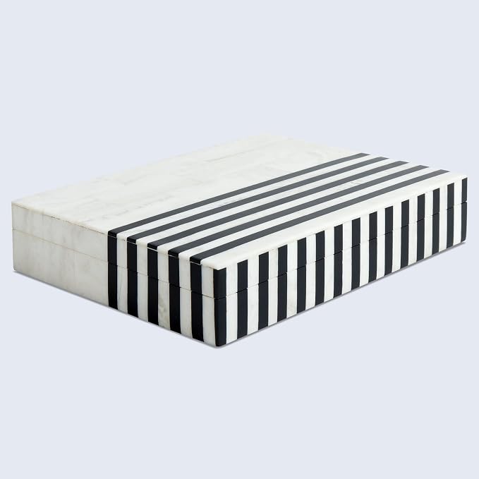 Handicrafts Home Large Decorative Storage Box with Lid – Black White Modern Storage Box, Remote Control Organizer for Coffee Table, Console & Living Room Decor – Mono Lead 12 x 6 x 2