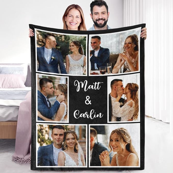 Ships Next Day, Custom Sherpa Fleece Blanket with Photos Text Soft Warm Custom Blanket Personalized Couples Gifts for Boyfriend Girlfriend Customized Picture Blanket Gifts for Christmas Valentines Day