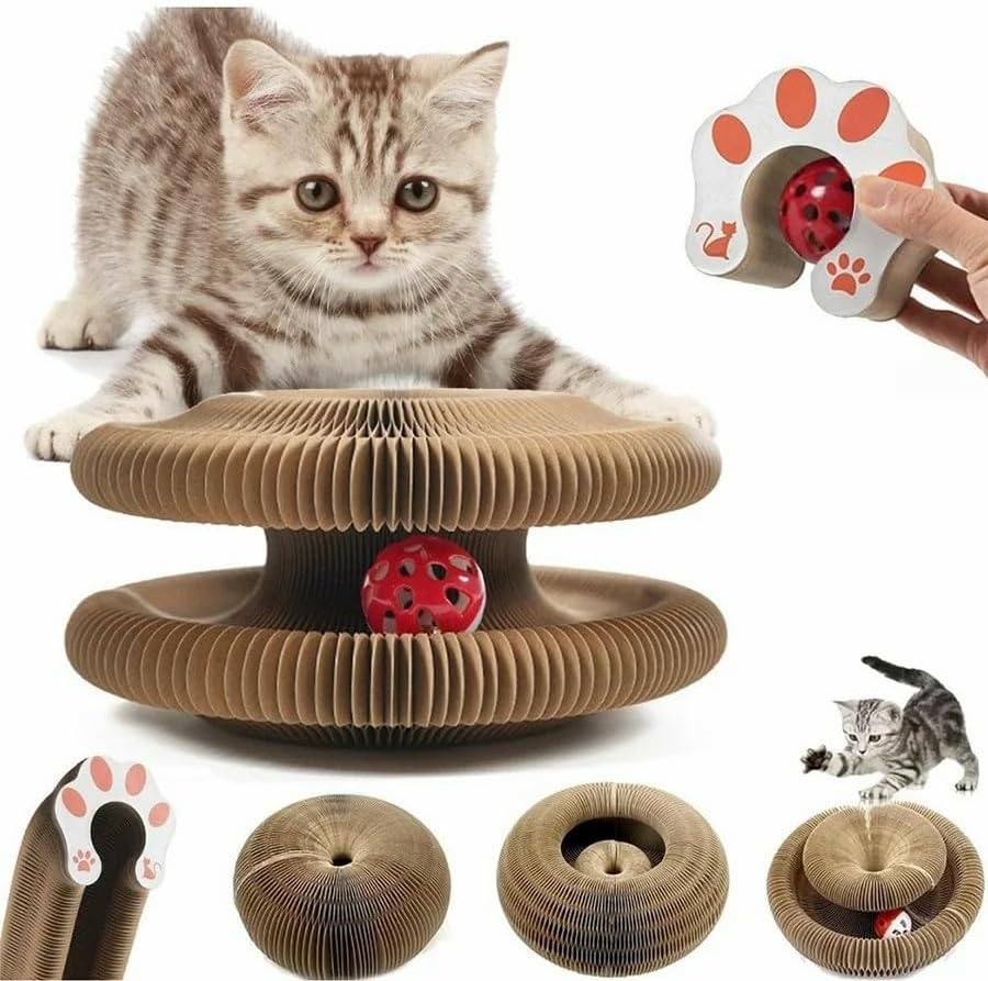 Kitten Curl Cat Toy, Magic Organ Cat Scratch Board, Foldable Cat Accordion Toy, Interactive Scratch Pad Cat Toy with Toy Bell Ball, Cat Scratchers for Physical Exercise Cats Indoor (1PC)