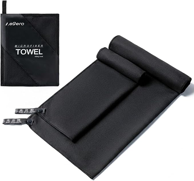 Aegero Camping Towel,2 Pack Microfiber Travel Sports Towel,Quick Dry-Super Absorbent-Ultra Compact-Ultra Soft-Lightweight.Suitable for Gym,Yoga,Trip,Beach,Shower,Backpacking,Pool(Black)
