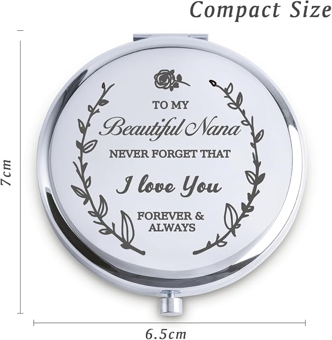 Nana Gifts from Granddaughter Grandson, Personalized Gift for Nana, Custom Compact Mirror, Goodie Bag & Basket Stuffers for Valentines Day, Mothers Day, Birthday, Wedding